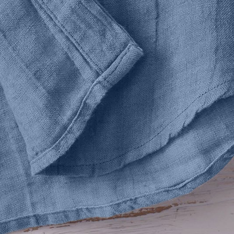 Buddha Stones Men's Shirt Solid Color Lapel Top Long Sleeve Comfy Button Crease Cotton Linen Shirt - image 3