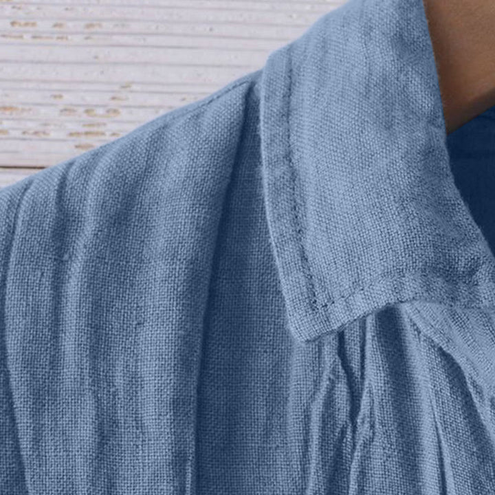 Buddha Stones Men's Shirt Solid Color Lapel Top Long Sleeve Comfy Button Crease Cotton Linen Shirt - image 1