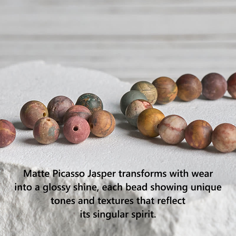Buddha Stones 925 Sterling Silver Lotus Design Picasso Jasper Positive Bracelet - image 5