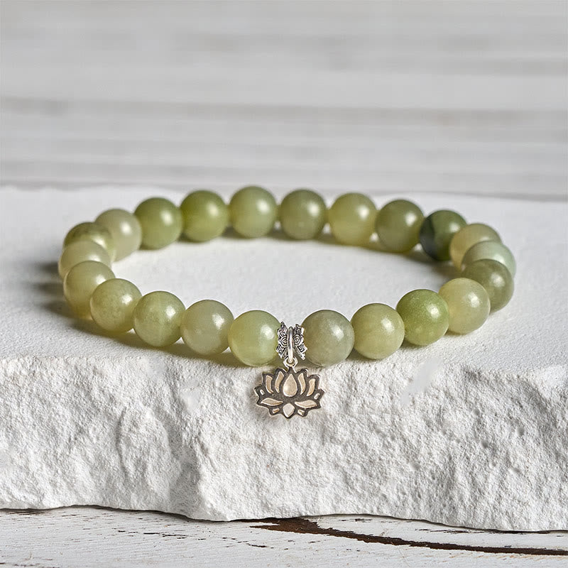 Buddha Stones 925 Sterling Silver Lotus Natural Cyan Jade Luck Bracelet - 16cm - image 0