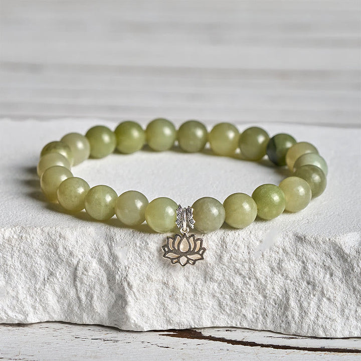 Buddha Stones 925 Sterling Silver Lotus Natural Cyan Jade Luck Bracelet - 16cm - image 0