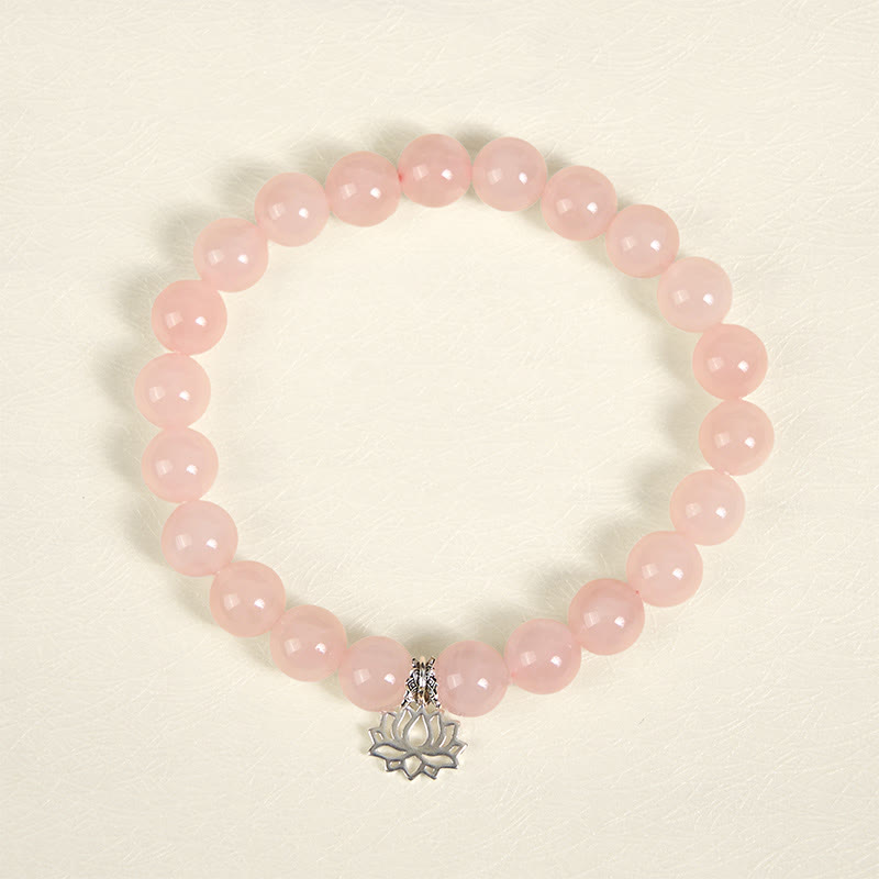 Buddha Stones 925 Sterling Silver Lotus Design Natural Pink Crystal Soothing Bracelet - image 2