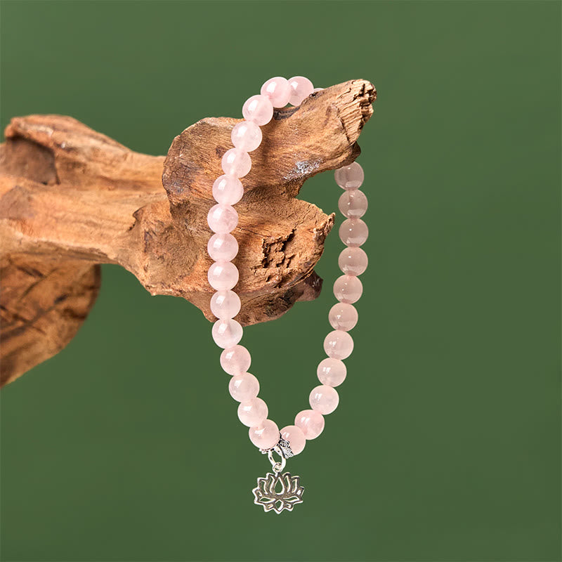 Buddha Stones 925 Sterling Silver Lotus Design Natural Pink Crystal Soothing Bracelet - image 12