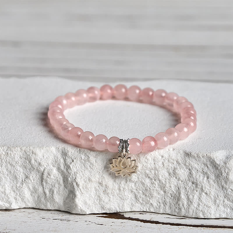 Buddha Stones 925 Sterling Silver Lotus Design Natural Pink Crystal Soothing Bracelet - 20cm - 6mm - image 9