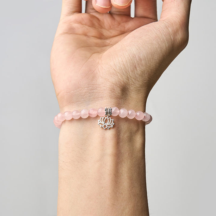 Buddha Stones 925 Sterling Silver Lotus Design Natural Pink Crystal Soothing Bracelet - image 13
