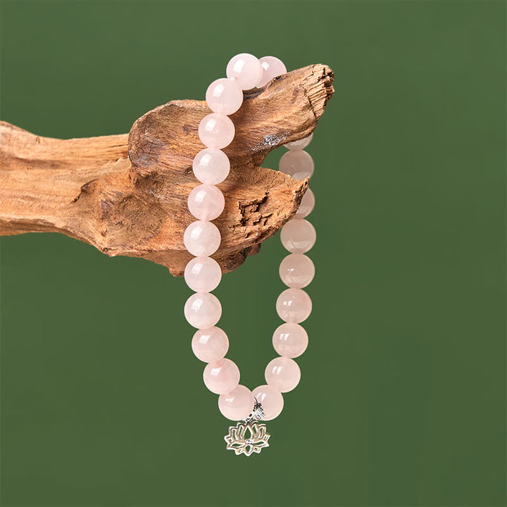 Buddha Stones 925 Sterling Silver Lotus Design Natural Pink Crystal Soothing Bracelet - image 3