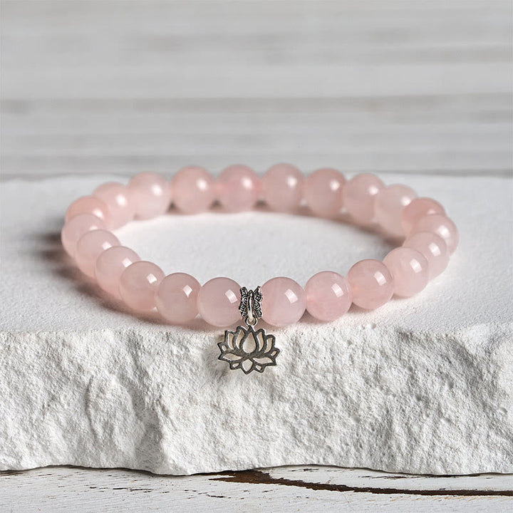 Buddha Stones 925 Sterling Silver Lotus Design Natural Pink Crystal Soothing Bracelet - 20cm - 8mm - image 0