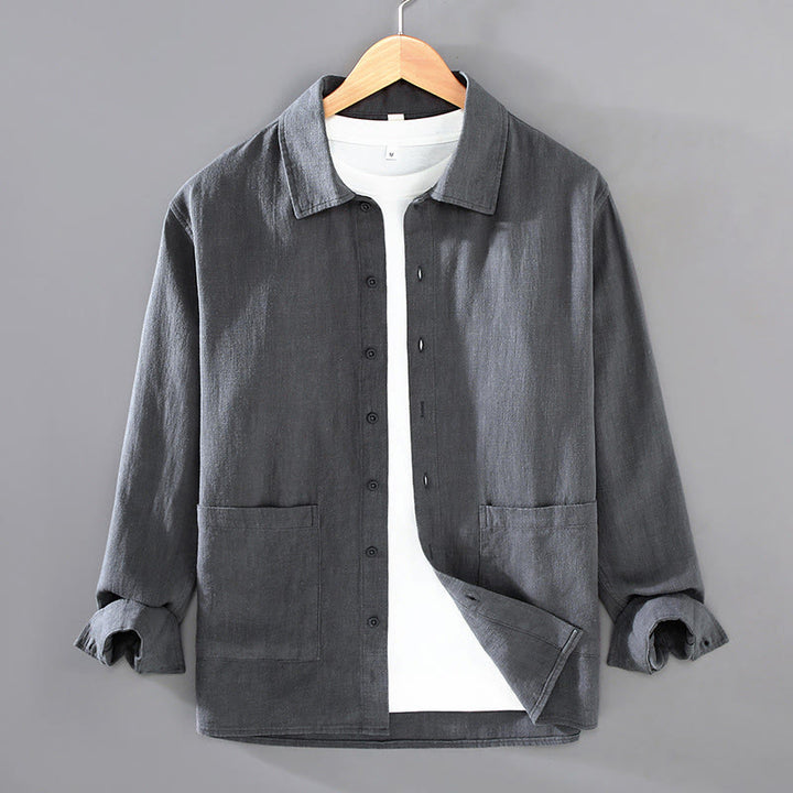 Buddha Stones Solid Color Long Sleeve Buttons Shirt Men Ramie Cotton Clothing With Pockets - SlateGray - US/UK/AU42，EU52 (3XL) - image 8