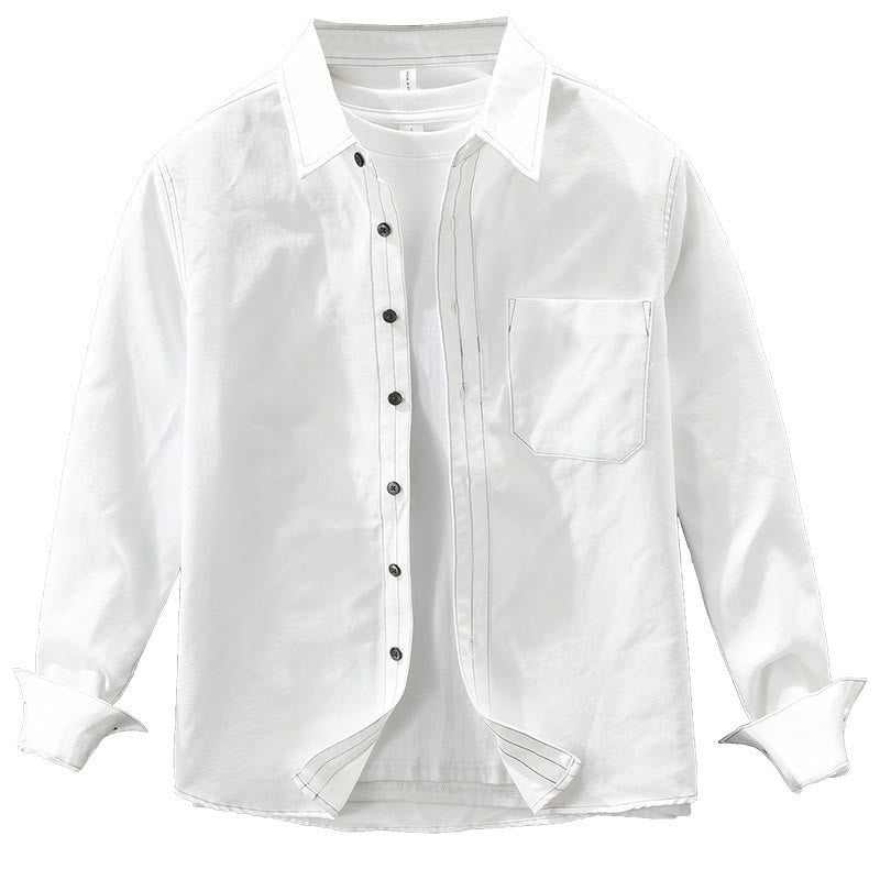 Buddha Stones Commute Buttons Long Sleeve Plain Shirt Men Clothing With Pocket - image 3