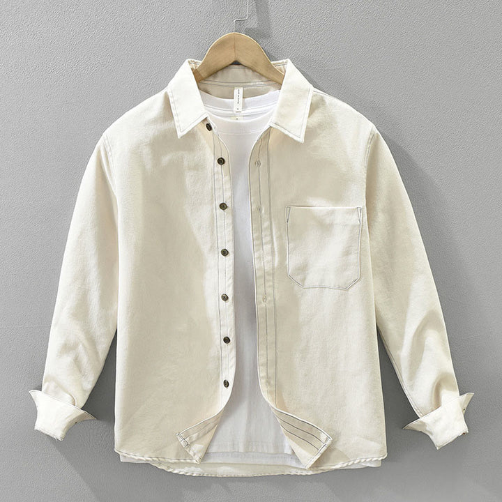 Buddha Stones Commute Buttons Long Sleeve Plain Shirt Men Clothing With Pocket - Beige - US/UK/AU42，EU52 (3XL) - image 4