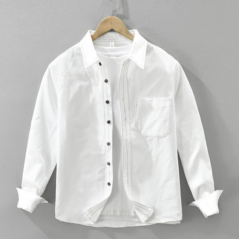 Buddha Stones Commute Buttons Long Sleeve Plain Shirt Men Clothing With Pocket - White - US/UK/AU42，EU52 (3XL) - image 1