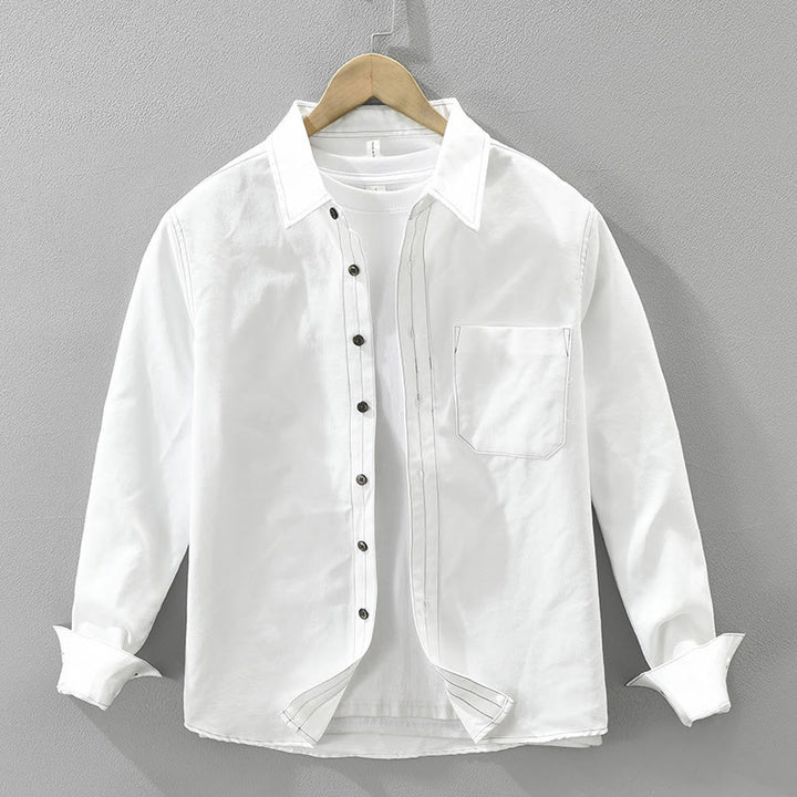 Buddha Stones Commute Buttons Long Sleeve Plain Shirt Men Clothing With Pocket - White - US/UK/AU42，EU52 (3XL) - image 1