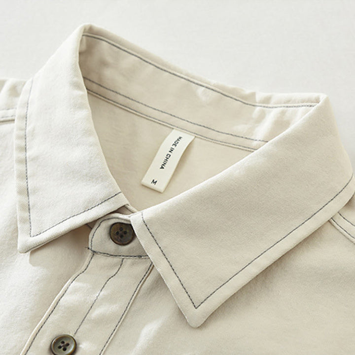 Buddha Stones Commute Buttons Long Sleeve Plain Shirt Men Clothing With Pocket - image 5