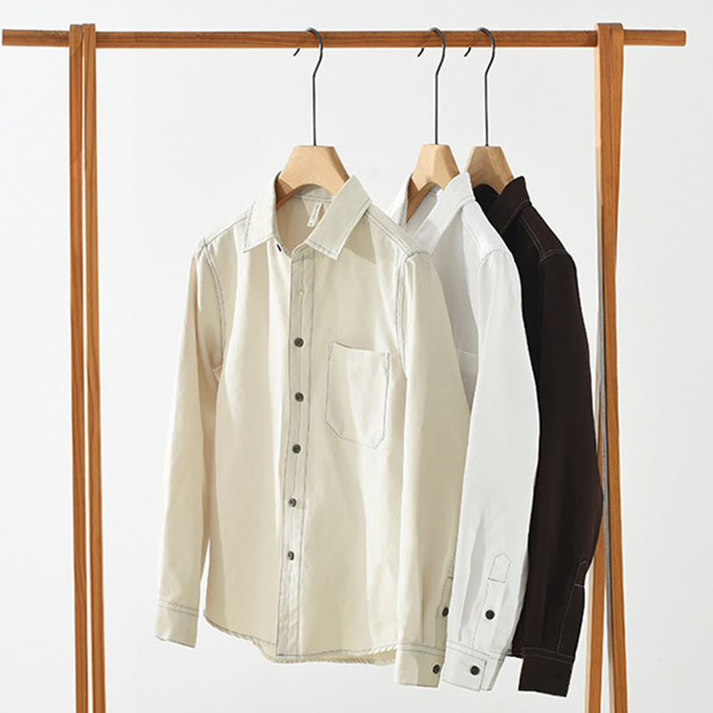 Buddha Stones Commute Buttons Long Sleeve Plain Shirt Men Clothing With Pocket - image 17