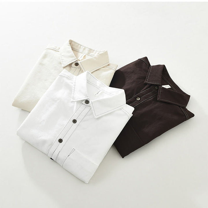 Buddha Stones Commute Buttons Long Sleeve Plain Shirt Men Clothing With Pocket - image 16