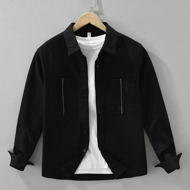 Buddha Stones Spring Commute Buttons Long Sleeve Shirt Men Cotton Clothing With Pockets - Black - US/UK/AU42，EU52 (3XL) - image 0