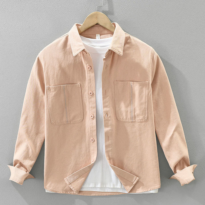 Buddha Stones Spring Commute Buttons Long Sleeve Shirt Men Cotton Clothing With Pockets - LightSalmon - US/UK/AU42，EU52 (3XL) - image 1