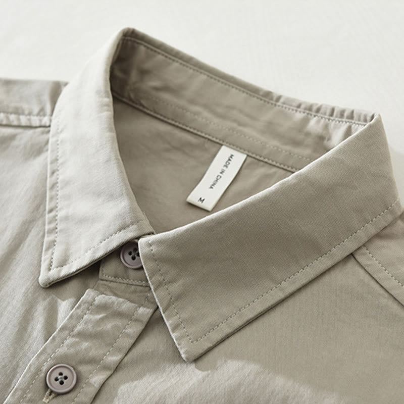 Buddha Stones Daily Plain Buttons Design Men's Long Sleeve Pure Cotton Shirt With Pockets - image 2