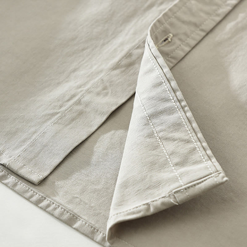 Buddha Stones Daily Plain Buttons Design Men's Long Sleeve Pure Cotton Shirt With Pockets - image 11