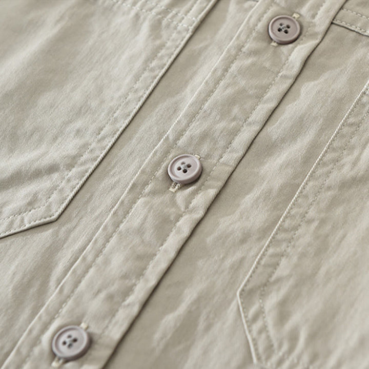 Buddha Stones Daily Plain Buttons Design Men's Long Sleeve Pure Cotton Shirt With Pockets - image 6