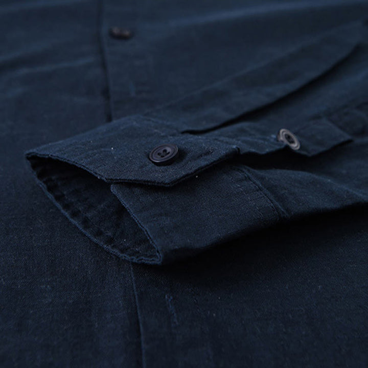 Buddha Stones Men's Spring Pure Color Stand Collar Cotton Linen Long Sleeve Shirt - image 3