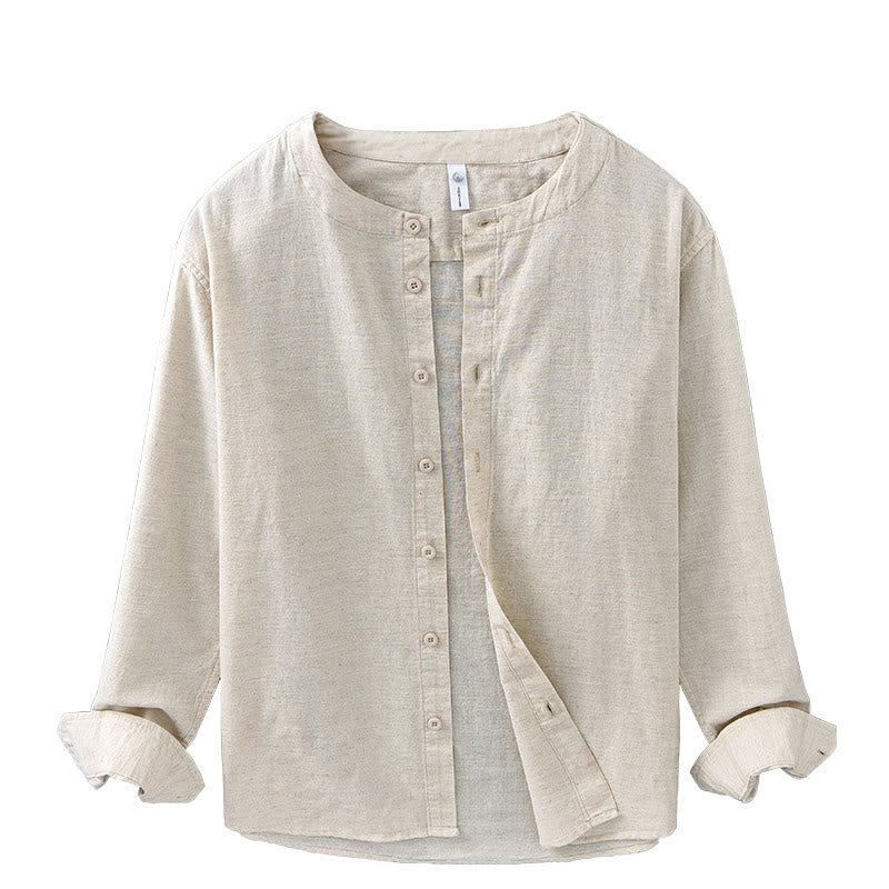 Buddha Stones Men's Spring Pure Color Stand Collar Cotton Linen Long Sleeve Shirt - image 16