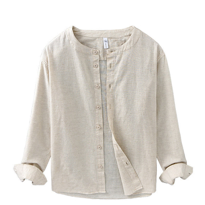 Buddha Stones Men's Spring Pure Color Stand Collar Cotton Linen Long Sleeve Shirt - image 16