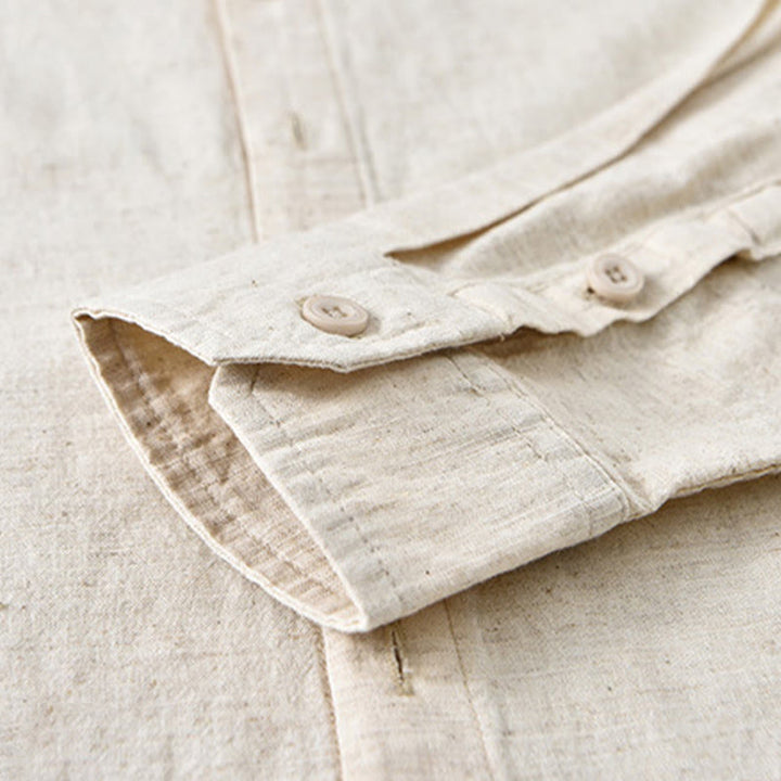 Buddha Stones Men's Spring Pure Color Stand Collar Cotton Linen Long Sleeve Shirt - image 11