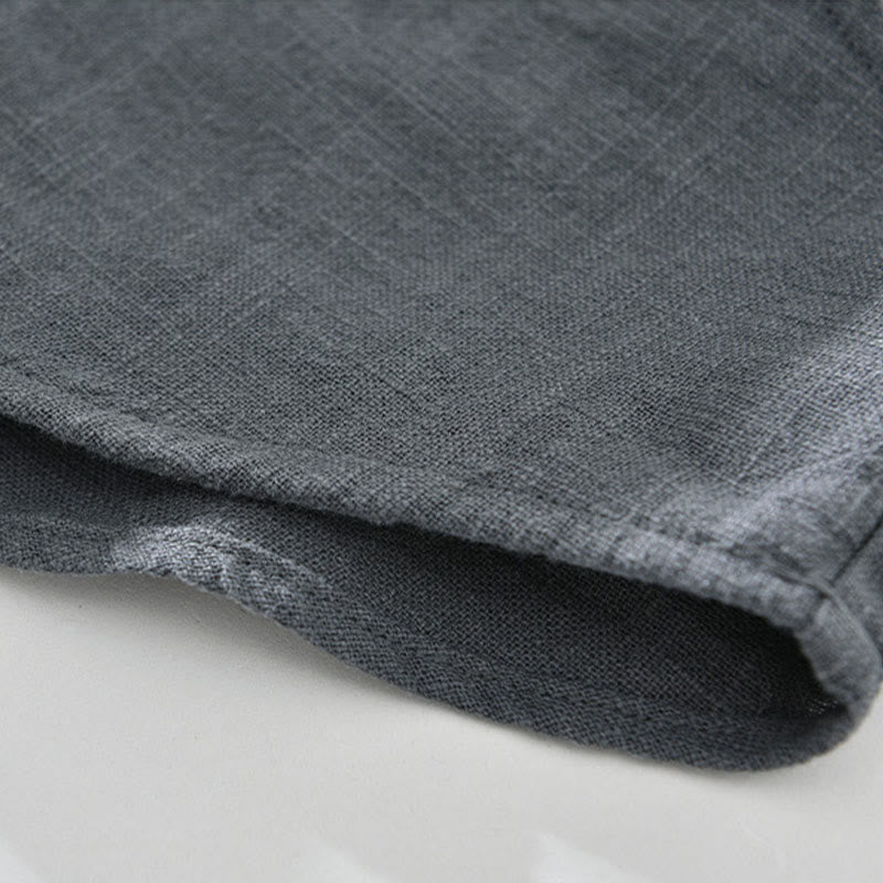 Buddha Stones Men's Fall Plain Ramie Cotton Long Sleeve Lapel Shirt With Pockets - image 13