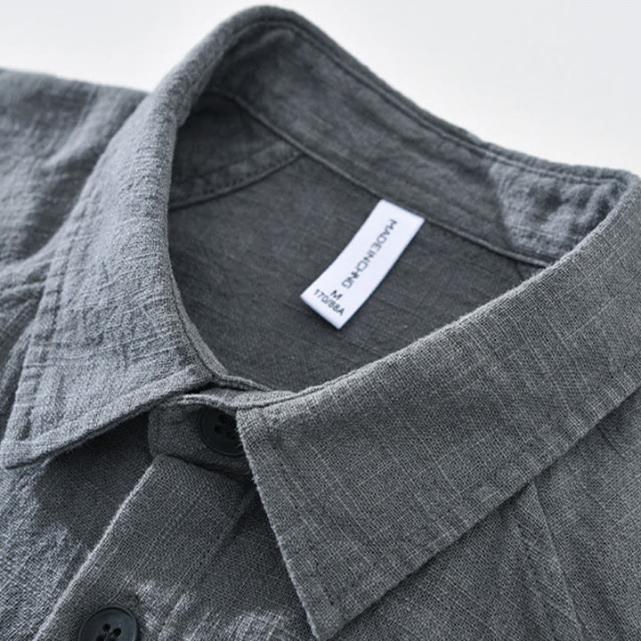 Buddha Stones Men's Fall Plain Ramie Cotton Long Sleeve Lapel Shirt With Pockets - image 7