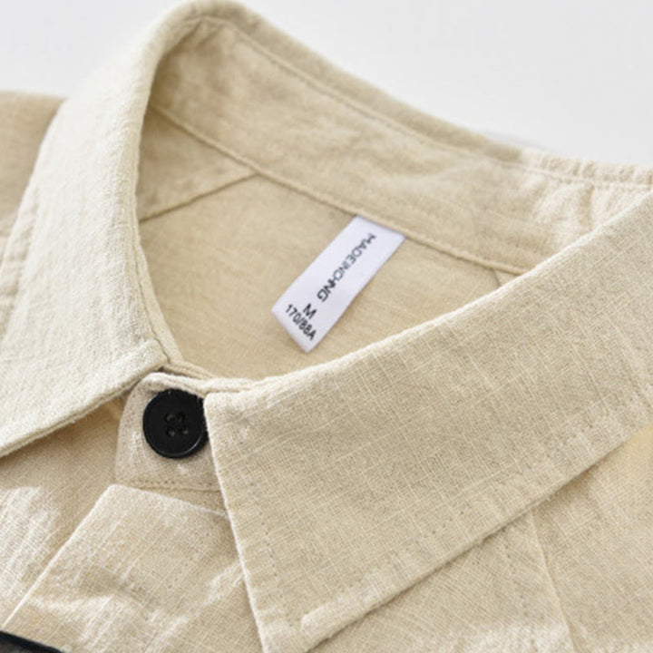 Buddha Stones Men's Fall Plain Ramie Cotton Long Sleeve Lapel Shirt With Pockets - image 1