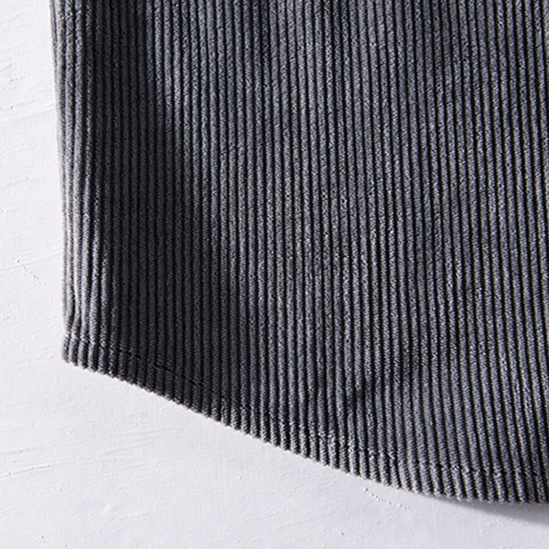 Buddha Stones Spring Plain Simple Buttons Design Corduroy Men's Long Sleeve Jacket With Pockets - image 1