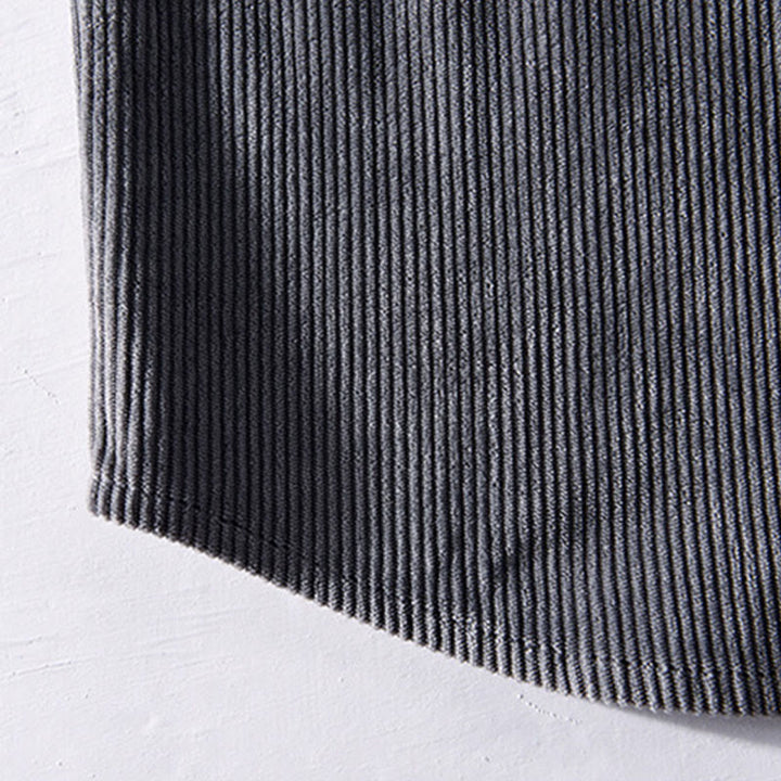 Buddha Stones Spring Plain Simple Buttons Design Corduroy Men's Long Sleeve Jacket With Pockets - image 1