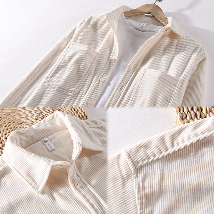 Buddha Stones Spring Plain Simple Buttons Design Corduroy Men's Long Sleeve Jacket With Pockets - image 14