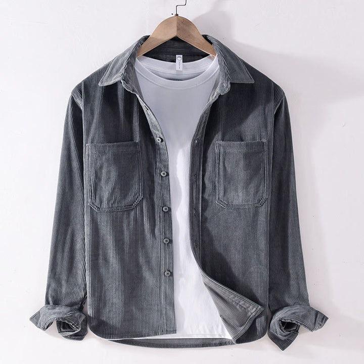Buddha Stones Spring Plain Simple Buttons Design Corduroy Men's Long Sleeve Jacket With Pockets - DimGray - US/UK/AU42，EU52 (3XL) - image 0