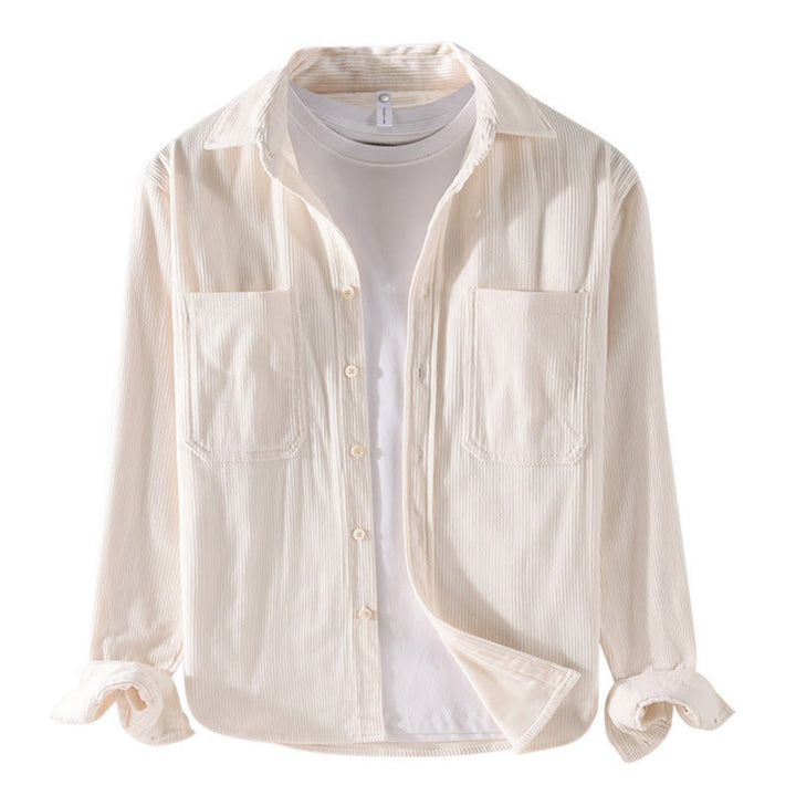 Buddha Stones Spring Plain Simple Buttons Design Corduroy Men's Long Sleeve Jacket With Pockets - image 15