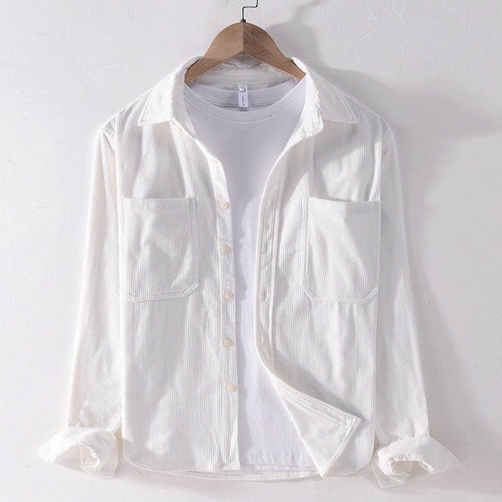 Buddha Stones Spring Plain Simple Buttons Design Corduroy Men's Long Sleeve Jacket With Pockets - White - US/UK/AU42，EU52 (3XL) - image 3