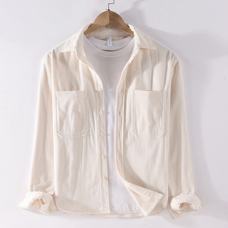 Buddha Stones Spring Plain Simple Buttons Design Corduroy Men's Long Sleeve Jacket With Pockets - OldLace - US/UK/AU42，EU52 (3XL) - image 11