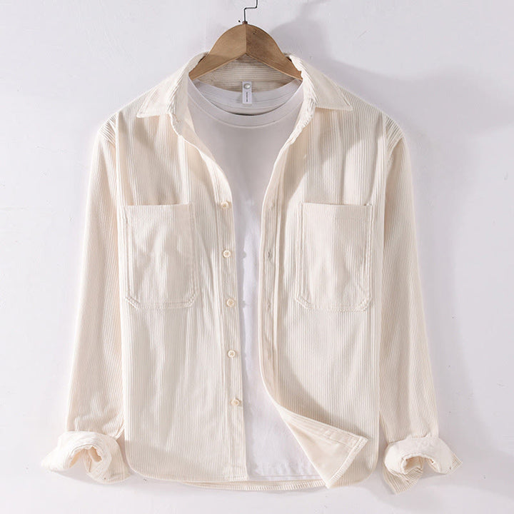 Buddha Stones Spring Plain Simple Buttons Design Corduroy Men's Long Sleeve Jacket With Pockets - OldLace - US/UK/AU42，EU52 (3XL) - image 11