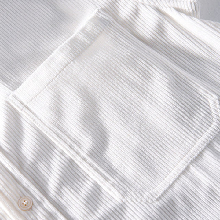 Buddha Stones Spring Plain Simple Buttons Design Corduroy Men's Long Sleeve Jacket With Pockets - image 9