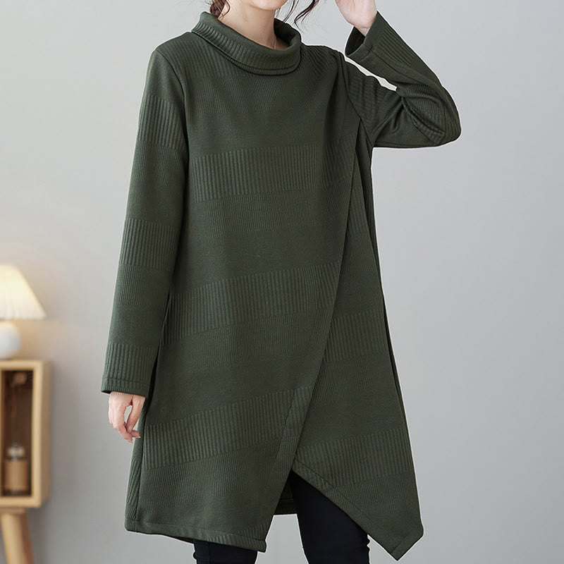 Buddha Stones Winter Irregular Hem Design Mock Neck Long Sleeve Midi Dress With Pockets - SeaGreen - US14，UK/AU18，EU46 (2XL) - image 0