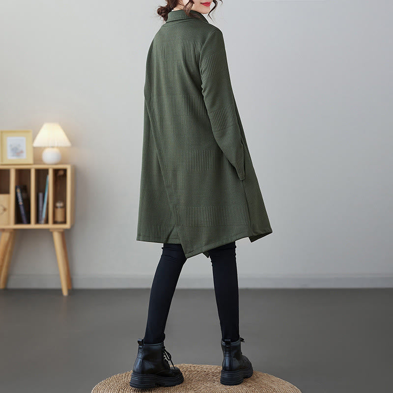 Buddha Stones Winter Irregular Hem Design Mock Neck Long Sleeve Midi Dress With Pockets - image 1