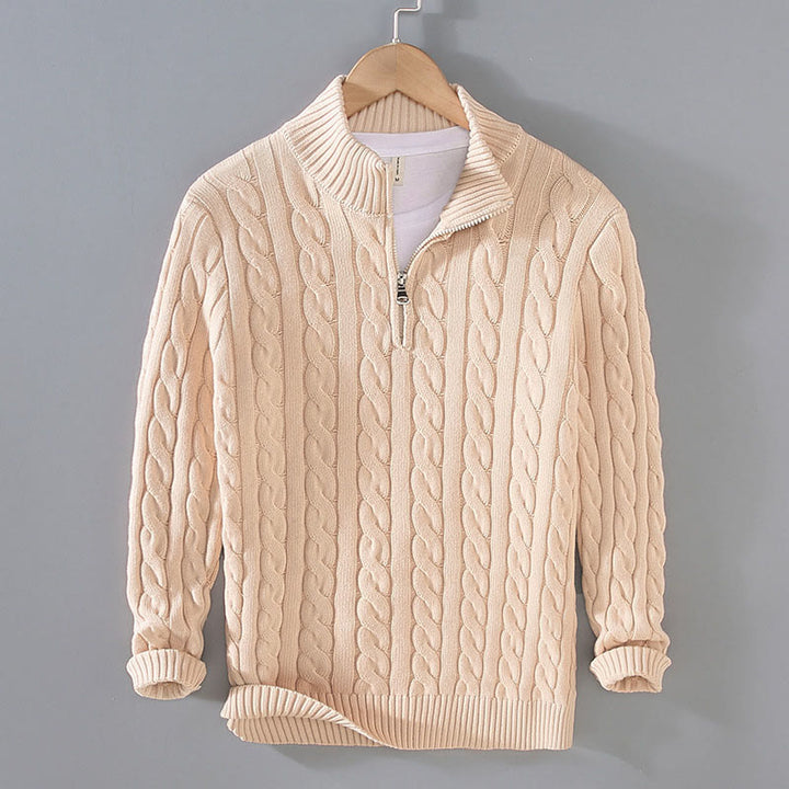 Buddha Stones Winter Textured High Neck Zipper Design Men's Long Sleeve Cotton Sweater - LemonChiffon - US/UK/AU42，EU52 (3XL) - image 4