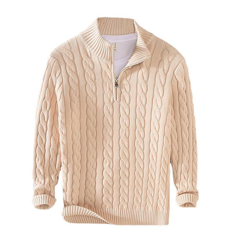 Buddha Stones Winter Textured High Neck Zipper Design Men's Long Sleeve Cotton Sweater - image 13