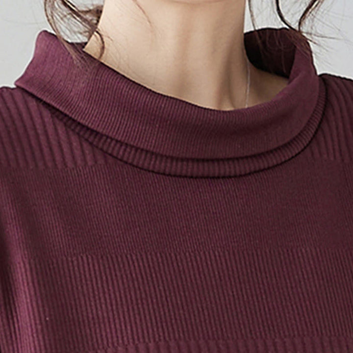 Buddha Stones Winter Irregular Hem Design Mock Neck Long Sleeve Midi Dress With Pockets - image 6