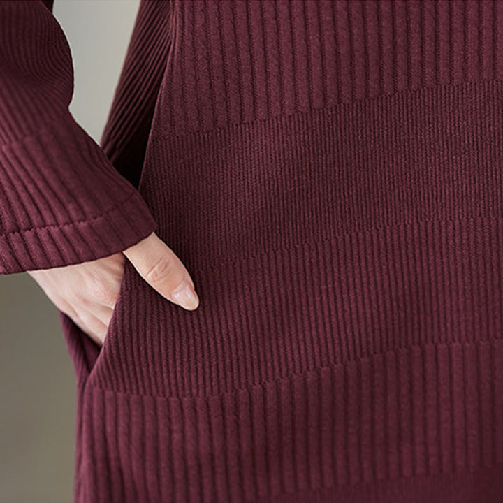 Buddha Stones Winter Irregular Hem Design Mock Neck Long Sleeve Midi Dress With Pockets - image 7