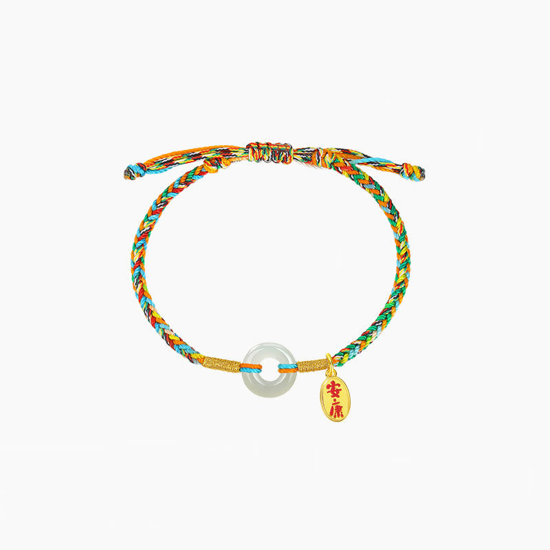Buddha Stones Handmade Peace Buckle Jade Prosperity 925 Sterling Silver Colorful Rope Bracelet - Children's Style(Wrist Circumference 11-13cm) - image 7