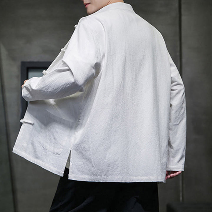 Buddha Stones Solid Color Frog-button Tang Suit Cotton Linen Men's Jacket Shirt With Pockets - image 44