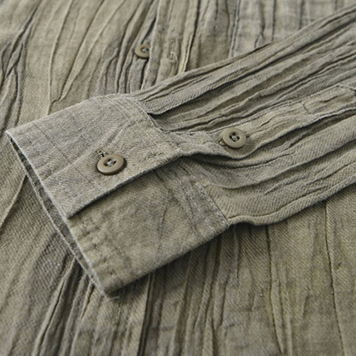 Buddha Stones Solid Long Sleeve Creases Design Buttons Down Ramie Linen Men's Shirts - image 8