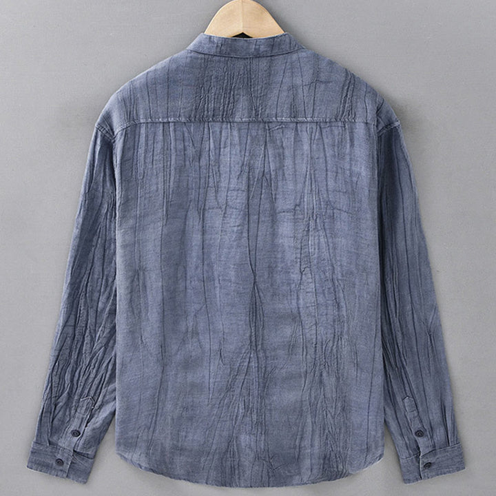 Buddha Stones Solid Long Sleeve Creases Design Buttons Down Ramie Linen Men's Shirts - image 14